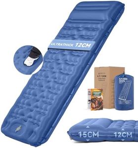 HIKENTURE 12cm Thick Ultralight Inflatable Sleeping Mat with Built-in Foot Pump & Pillow, Compact & Lightweight Air Mattress for Camping, Hiking, Backpacking & Tent(Light Blue)