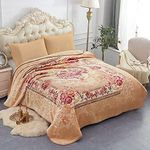 JML Fleece Blanket King Size, Korean Mink Blanket 85 X 95 Inches- 9 Lbs, Single Ply, Soft and Warm, Thick Raschel Printed Mink Blanket for Autumn,Winter,Bed,Home (Printed - Khaki Floral)