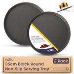 volila Black Round Tray - 35 cm (2 Pack) Rubberized Non Slip Tray for Serving Food and Drinks - Dishwasher Safe Non Slip Drinks Tray for Parties, Gatherings, Bars, Restaurants and Home