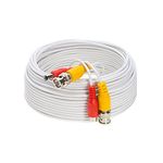 50FT White Premade BNC Video Power Cable Extension Wire for CCTV, Security Camera, DVR, Surveillance System, All in One Plug & Play Cord