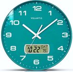 VOLANTIS 12 Inch Non-Ticking Silent Wall Clock with LCD Display for Perpetual Calendar and Temperature,Analog,Digital,Fibreglass (Green)