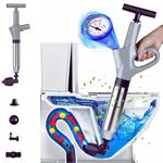 Homie Home Toilet Plunger- Stainless Steel Plungers for Bathroom,-Kitchen Sink- High Pressure Air Plunger Drain-Pipe Clog Remover for Unclog Toilet- Toilet Unblocker Drain with Real Time Barometer