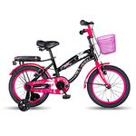 Vaux Angel Cycle for Kids 3 to 5 Years with Sidewheels, Basket & Backseat, 14 inch Cycle for Girls with Steel Frame & Tubular Tyres, Ideal Height 2ft 9inch-3ft 6inch (Black)