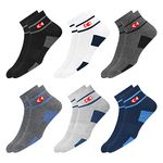 KOPNHAGN Cotton Sports Socks Men With Cushion, Stripe Design, Quarter Length, Pack Of 6 (Free Size, Multi-Coloured)