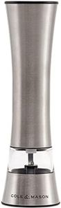 Cole & Mason Burford Electronic Salt and Pepper Mill, Adjustable Grind, One Touch Operation, Stainles Steel, 180mm, Includes 1x Salt or Pepper Grinder for Seasoning