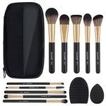 Makeup Brushes,MAANGE 10 PCs Travel Professional Makeup Brushes Set with Case,Foundation Kabuki Blush Eyeshadow Make Up Brush with Makeup Sponge and Brush Cleaner(Blackgold)