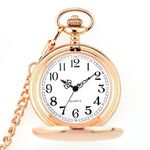 WIOR Classic Smooth Vintage Pocket Watch Silver Steel Mens Watch with 14 in Chain for Graduation Xmas Fathers Day (Rose Gold)