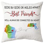 Hyturtle Personalized Bestie Throw Pillow (Insert Included) Gifts for Best Friend - Friendship Birthday Gifts for Bestie Soul Sisters BFF - State to State Custom Name Sofa Cushion Home Decor Pillow