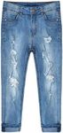 Kidscool Space Girls Slim-fit Jeans, Ripped Holes Stretch Denim Pants,Blue,4-5 Years