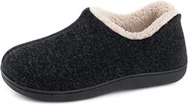 ULTRAIDEAS Women's Cozy Memory Foam Closed Back Slippers with Warm Fleece Lining, Wool-Like Blend Cotton House Shoes with Anti-Slip Indoor Outdoor Rubber Sole (Black，Size 6)