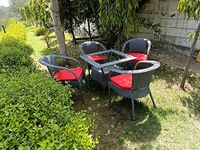 Anaya Decor D-8 Chairs Table Set 4+1 Wicker Patio Furniture Sets 4 Chair and 1 Table with Cushions for Garden Balcony Bedroom Powder Coated Frame Uv Protected Wicker (Black-Red)