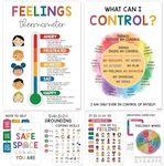 6 Pcs Mental Health posters (11"x17") Therapy Office Decor, Feeling Wheel Poster, What Can I Control, Emotions Chart Kids Inspirational Wall Art, Growth Mindset For Classroom School Counselor Psychologist Decor