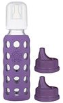 Lifefactory Glass Baby Bottle 9oz and 2 Transitioning Sippy Caps (Grape)