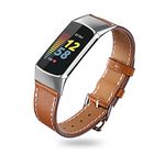 Leather Watch Strap Compatible with Charge 5 Replacement Band,Replacement Wrist Bands Compatible for Fitbit Charge 5,Brown