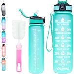 Water Bottles with Time Markings - Leakproof Reusable 32oz Motivational Water Bottle with Straw - BPA Free Daily Intake Sports Gym Workout 1l Waterbottle for Running (Mint Green)