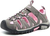 HOBIBEAR Girls Outdoor Closed-Toe Summer Sport Sandals-Grey/Pink