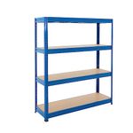 BiGDUG Heavy Duty Garage Shelving Unit - 600kg Per Shelf (2400kg Per Bay) - 177x160x45 cm - 4 Tier Storage Shelves - Blue - Shed Shelving