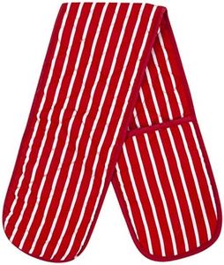 MOLLY MALOU® Butcher Stripe Double Oven Gloves Quilted Heavy Duty Cooking Potholder Heat Resistant Mitt 18x90cm (Red)