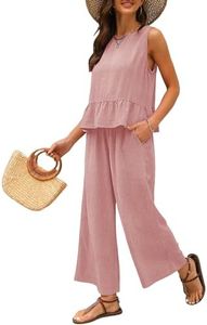 EVALESS Womens Clothes Fashion 2024 Vacation Outfits Two Piece Sets for Women Going Out Matching Sets Women Clothing Business Casual Cruise Outfits Sleeveless Summer Tops Pink Jumpsuits, XX-Large