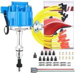 MAS HEI Ignition Distributor 65K Volt & Spark Plug Wire & Free Pigtail Wiring Harness Replacement for SBF Ford Small Block 260 289 302 1030213 PE330U（Blue Racing Kit