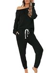 Zilcremo Women Two Piece Outfits Pajamas Set Long Sleeve Pullover Tops and Long Pants Sweatsuits Tracksuits Black S