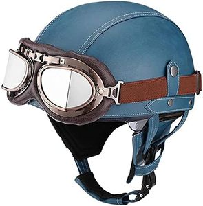 Casco Moto Retrò, Caschi Omologati ECE Con Visiera UV Occhiali Casco Moto Casco Mezzo In Pelle Stile Vintage Per Scooter Bici Cruiser Chopper G,L