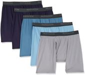 Fruit of the Loom Mens 360 Stretch (Quick Dry & Moisture Wicking) Boxer Briefs, Regular Leg - Micro Stretch - 5 Pack Green/Navy/Grey, Large US