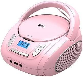 Lettore CD portatile Boombox con Bluetooth, radio FM, riproduzione USB, ingresso AUX, jack per cuffie, compatibilità con CD-R/RW e CD MP3 (Rosa)