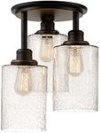 Globe Electric 65904 3-Light Bronze Semi-Flush Mount Ceiling Light Fixture with Seeded Glass Shades, Ideal for Kitchen, Bathroom, Bedroom, Closet Light, Home Essentials, LED Bulbs Compatible