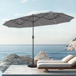 PHI VILLA 13ft Large Patio Umbrella with Solar Lights, Double-Sided Outdoor Market Rectangle Umbrella with 120 PCS LED Lights, Grey(No Base)