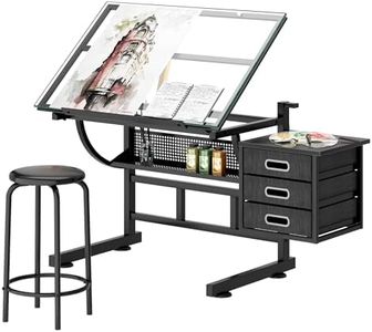 DlandHome Drafting Table Adjustable Drawing Table Craft Station Center with Stool and Storage Drawers,White,10CZLCUT-029WT-DCA