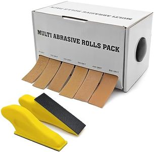 QYQRQF Hand Sander Kit, Assorted Micro Sander Sand Paper 80 150 240 320 400 600 Grits Hoop and Loop Sandpaper with 2pcs Detail Sanders for DIY Crafts Wood Polishing, 6 Rolls 6 Meters/roll