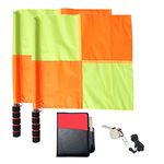 CORECISE Soccer Referee Flag Set,Match Football Linesman Flags,Red Yellow Cards with Notebook and Pencil,Coach Referee Stainless Steel Whistles with Lanyard for Sports, Soccer, Football, Basketball (Flag A + 1*Whistle+1*Scorebook)