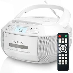 Greadio Portable CD Player, Boombox Cassette Player Combo with Bluetooth, FM Radio, USB/AUX Playback, Stereo Sound with Remote Control,Tape Recording, AC/DC Powered, Personal CD Players for Home,Kids