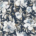 HAOKHOME 94030-1 Vintage Damask Wallpaper Peel and Stick Floral Removable Wall Paper Navy/Cream/Brown for Bedroom Contact Paper 45cm x 3m