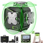 Huepar 3D Laser Level with LCD Screen 3x360°Bluetooth Connected Green Beam Cross Line Laser Level Tool -360° Horizontal/Vertical Line -Remote Control&Hard Carry Case S03CG