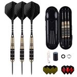 sanfeng Professional 3 Pack 24 Grams Steel Tip Darts Set With Brass Barrel, Black Aluminum Shafts 9pcs Standard Flights + 50pcs Rubber O-Rings + 12pcs Spring Rings + 1pcs Dart Sharpener Tool