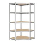 SONGMICS Corner Shelf 5-Tier, Garage Shelving, Heavy Duty Metal Shelving Unit, for Garage, Storage Room, Warehouse, Loads 875 kg, Silver and Natural Beige GLR080E01