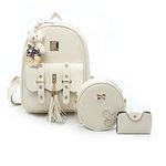 Alice Girls 3-PCS Fashion Cute Mini Leather Backpack sling & pouch set for Women (cream)