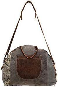 Myra Bags Flowering Upcycled Canvas Shoulder Bag S-0704, Tan, Khaki, Brown, One_Size