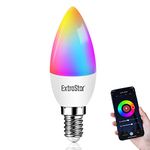 EXTRASTAR E14 Smart Bulb, Alexa Light WiFi LED Candle Bulbs C37, 6W 600lm, WiFi RGB Color Dimmable Multicolor + Warm or White Light, Compatible with Alexa and Google Home, 1 Count