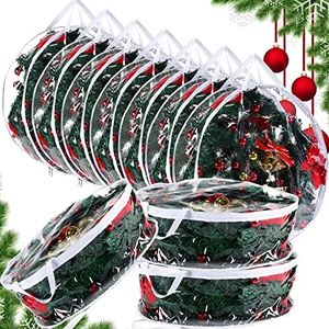 Zhengmy 10 Pcs 24 Inch Christmas Clear Wreath Storage Bags Xmas Wreath Storage Container Wreath Bags with Dual Zippers and Handles Christmas Wreath Storage Case for Holiday Garland Storage