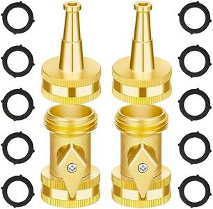 AUTOMAN Brass Hose Nozzle - High Pressure Jet Nozzle 4 Count (2 Set), Heavy Duty Water Hose Sprayer Sweeper with Hose Shutoff Valve, 3/4” GHT Nozzles for Garden Hose, Car Wash, Extra 10 Rubber Washers