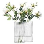 Navaris Glass Flower Vase - Clear Ribbed Tall Vase for Flowers and Pampas Grass - Large Modern Decorative Vases - 18.5 x 12 x 20 cm (7.3 x 4.7 x 7.9 in) - Wavy