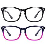 Maxjuli 2 Pack Blue Light Blocking Glasses,Computer Reading/Gaming/TV/Phones Glasses for Women Men(Shiny Black+ Purple Gradient Pink)