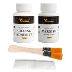 Gold Leaf Gilding Adhesive Set, 100ml Epoxy Resin Water Based Metal Leaf Glue and 100ml Varnish for Crafts, Arts, Wood, Glass (Come with 2 Brushes+2 Gloves)