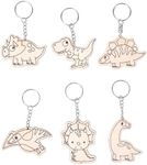 Neliblu Wooden Dinosaur Keychains - Backpack Accessories Keychain - Set of 6 Dino Keychains for Kids Bag - Backpack Chains for Boys - Dinosaur Key Ring - T Rex Keychain - 3.1x1.9 inches