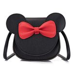 Little Girl's Bowknot Shoulder Bag Handbag, Cute Mouse Ear Bow Crossbody Purse, PU Shoulder Handbag for Kids Girls Toddlers (Black)