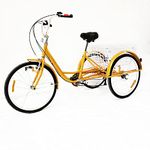 DENEST Adult Tricycle 24 Inch Bike for Adults 6 Speed - Three Wheel Bike with Light, Adult Trike Bike 3 Wheel Bicycle Cruise Trike with Basket, 3 Wheel Cargo Bike (Yellow 24")