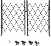 Double Folding Driveway Gate with Keys, 61" H x 122" W Metal Expandable Safety Barrier Gate with 360° Casters, Portable Accordion Scissor Dog Gates with Latch Indoor Outdoor, for Garden Yard Fence